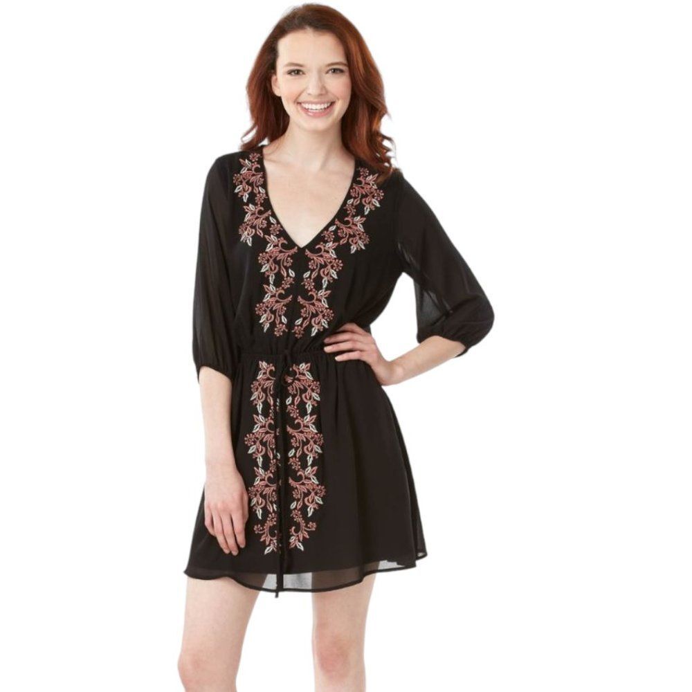 Heart Soul Juniors Black Embroidered Peasant Dress Size XL